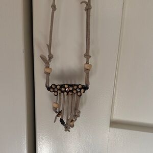 Beaded Boho Necklace with Tan Suede Cord